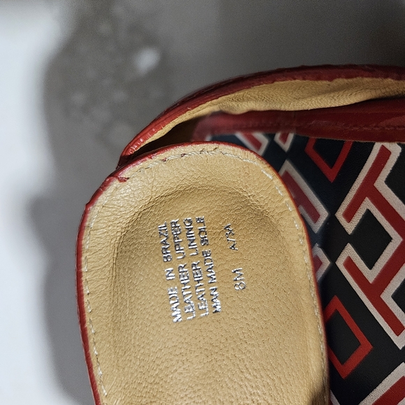 Tory Burch Dixon Patent Leather Wood Slides size 8 Womens Shoes Red Blue clogs - Picture 11 of 16